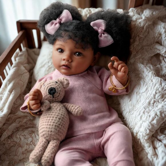 🆕20inch Soft Cloth Body Newborn Baby Doll Poseable Limbs Daisy Black Girl - Picture 4 of 9